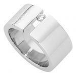A Wide Tension Set Round Diamond Ring C117 with a tension-set round diamond in the center.