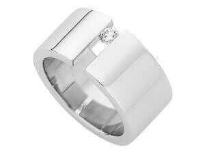 A Wide Tension Set Round Diamond Ring C117 with a tension-set round diamond in the center.