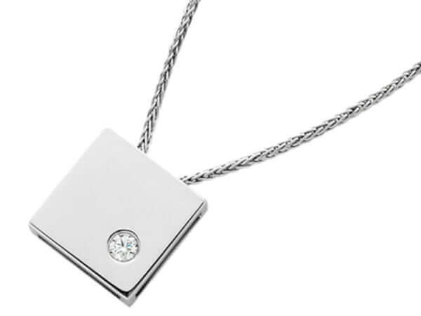 A Square Shaped Diamond Pendant C751 on a chain.