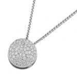 A Circular Round Diamond Pendant C764 with round diamonds on a chain.