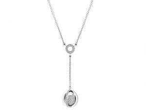 Elevate your look at the Soiree Diamond Pendant C769 with a stunning lariat necklace adorned with a dazzling diamond pendant.