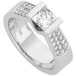 A stunning White Gold Bar Set Princess Cut Diamond Engagement Ring C843 featuring white gold, perfect for engagements.