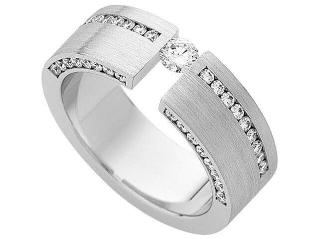 Wide Tension Set Round Diamond Ring With Diamond Band C848
