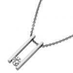 A White Gold Bar Set Diamond pendant C859 with a diamond in the middle, bar set.
