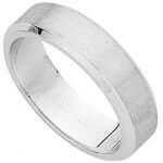 A men's wedding ring, the Flat Band With Beveled Edges C861, with a brushed finish and beveled edges.