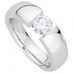 White Gold Polished Wide Tension Set Round Diamond Ring C869