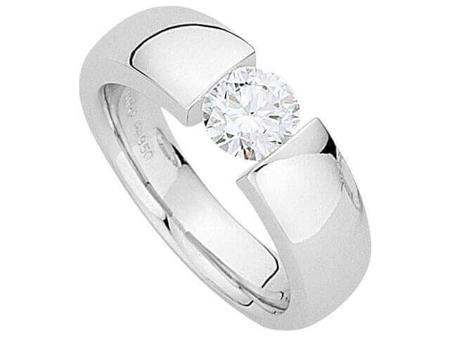 White Gold Polished Wide Tension Set Round Diamond Ring C869