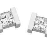 18ct White Gold Bar Set Diamond Earrings with princess cut diamonds C614 tension set.