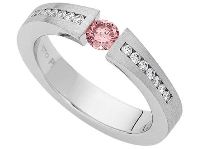 Tension Set Argyle Pink Diamond in 18ct white gold and 14 x .01ct channel set diamonds C910