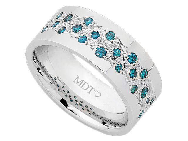 A Random Set Dress Ring With Sky Blue Diamonds C915 adorned with sky blue diamonds.
