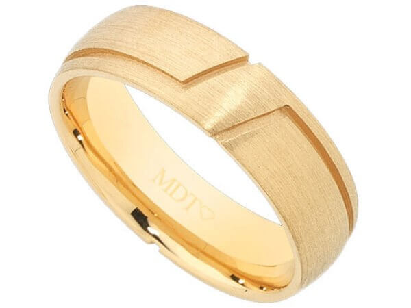 Yellow Gold Grooved Out Men's Ring C929