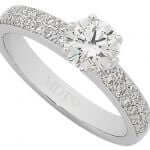 Round Diamond Ring With Pave Diamonds Band C999 in white gold featuring pave diamonds on the band.