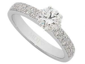 Round Diamond Ring With Pave Diamonds Band C999 in white gold featuring pave diamonds on the band.
