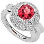 A Pink Tourmaline & Diamond Ring C947 with a red stone and diamonds, featuring a Pink Tourmaline.