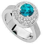 A white gold Blue Zircon & Diamond Ring C948 with blue topaz and diamonds.
