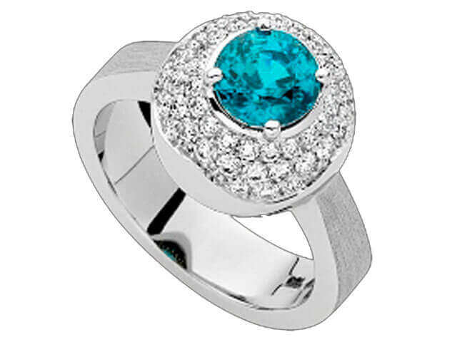A white gold Blue Zircon & Diamond Ring C948 with blue topaz and diamonds.