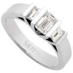 A White Gold Three Stone Emerald Cut Diamond Ring C979 with emerald cut diamonds.
