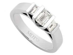 A White Gold Three Stone Emerald Cut Diamond Ring C979 with emerald cut diamonds.
