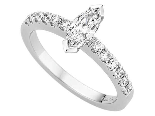 White Gold Marquise Diamond with claw set Diamond Shoulders C992 engagement ring.