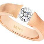 A rose gold tension set diamond ring C854 with an oval cut diamond.