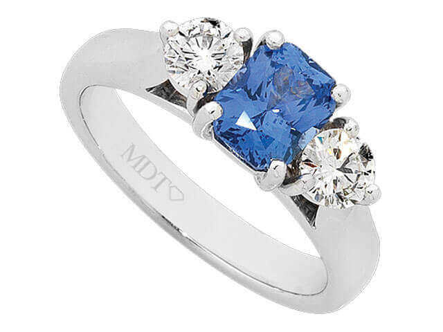 Radiant Cut Blue Ceylon Sapphire & Diamond Ring C1217