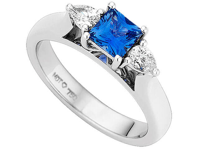 Blue Ceylon Princess Cut Sapphire & Diamond Ring C1217