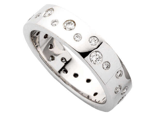 White Gold Random Set Diamonds Flat Band C433