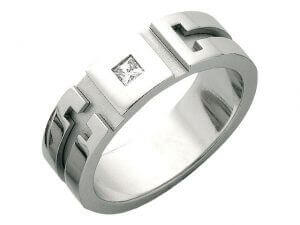 A Patterned Groove and Diamond Ring C480 with diamonds and a square design.