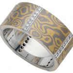 Mokume Gane Wide Flat Band With Diamonds C719