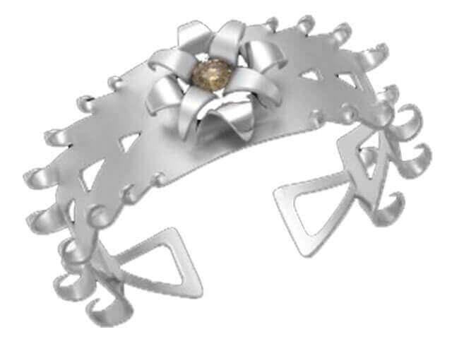 A silver cuff ring with a flower on it that won the Dangerous Game -2010 Award Winner -C4037 in 2010.