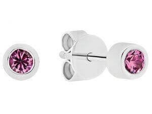 A pair of bezel set sapphire stud earrings (c941-pink saph) on a white background.