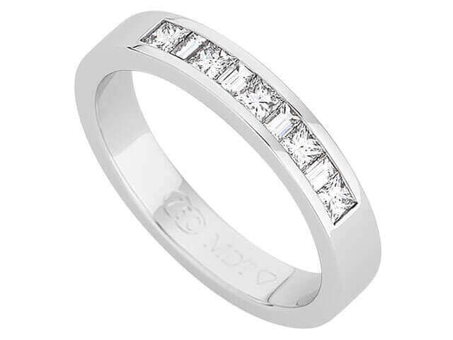 A White Gold Princess & Baguette Cut Diamond Band C529 featuring princess cut diamonds.