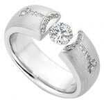 A white gold ring with a diamond in the center and Bubbles -2013 Award Finalist C4053.