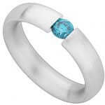 A Tension Set Round Diamond Ring C015 with a round blue diamond in the middle.