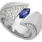 A white gold Tension Set Sapphire & Diamond Ring C4005.