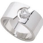 A White Gold Wide Split Band Diamond Ring C114 with a diamond set in the center, featuring a wide split band.