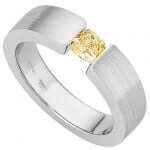 A Tension Set Cushion Cut Fancy Intense Yellow Diamond Ring C582.