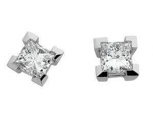 Claw set Princess Cut Diamond Stud Earrings C852 in 18ct white gold