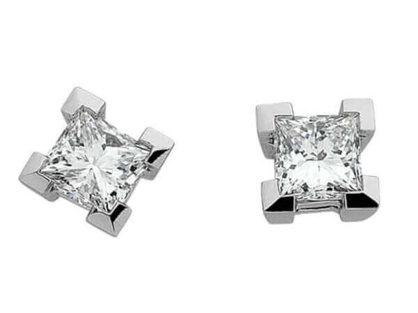 Claw set Princess Cut Diamond Stud Earrings C852 in 18ct white gold