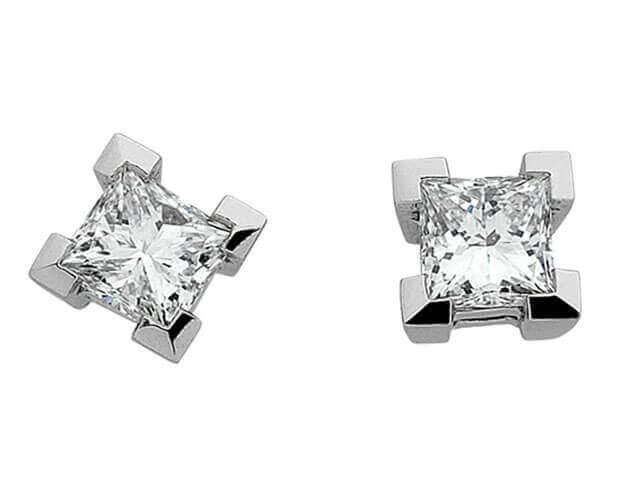 Claw set Princess Cut Diamond Stud Earrings C852 in 18ct white gold