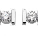 A pair of White Gold Bar Set Diamond Earrings C614 tension set.