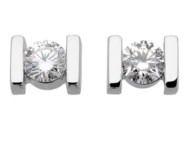 A pair of White Gold Bar Set Diamond Earrings C614 tension set.