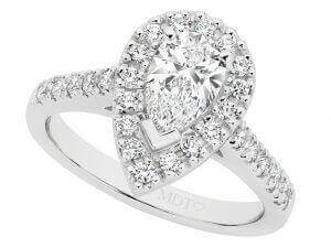 Pear shape halo diamond engagement ring C1017 with a halo design.