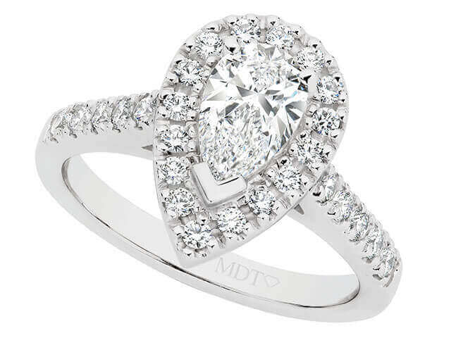 Pear shape halo diamond engagement ring C1017 with a halo design.
