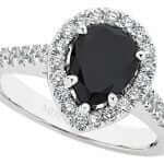 An pear shape black diamond halo engagement ring in 18ct white gold, Black diamond halo engagement ring C1017.
