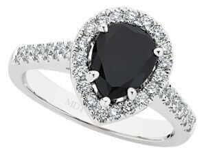 An pear shape black diamond halo engagement ring in 18ct white gold, Black diamond halo engagement ring C1017.
