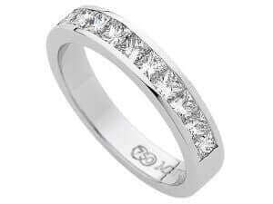 A White Gold Channel Set Diamond Band C557 with princess cut diamonds.