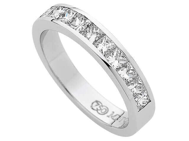 A White Gold Channel Set Diamond Band C557 with princess cut diamonds.