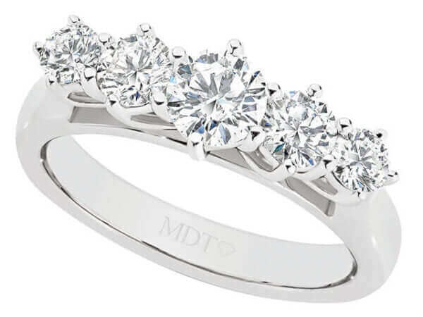 Four 5 stone diamond engagement ring C1033 in white gold.
