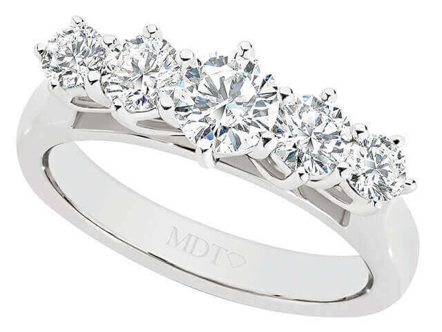 Four 5 stone diamond engagement ring C1033 in white gold.